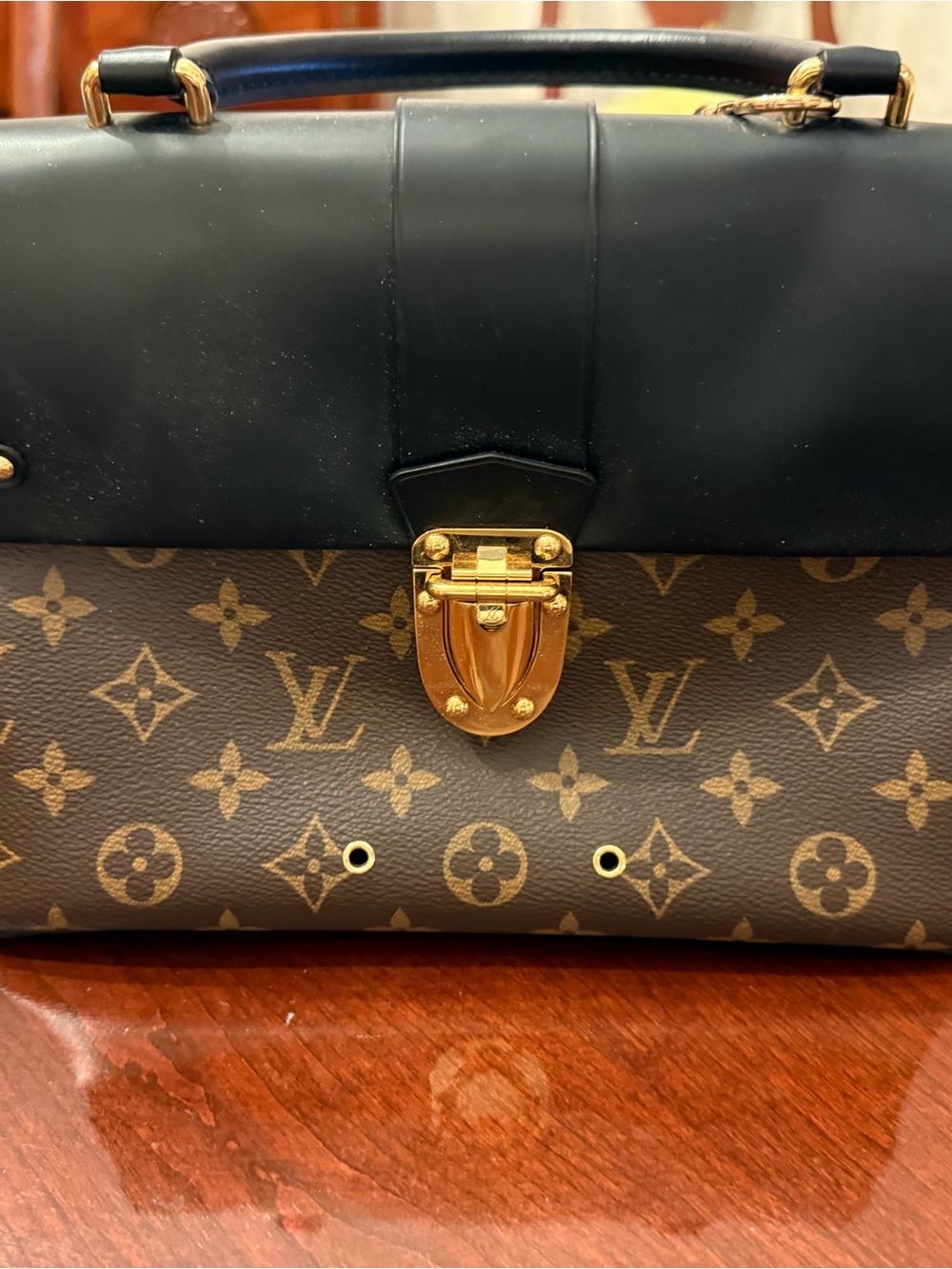 Louis Vuitton Brown Monogram Satchel with Black Trim and Gold Hardware